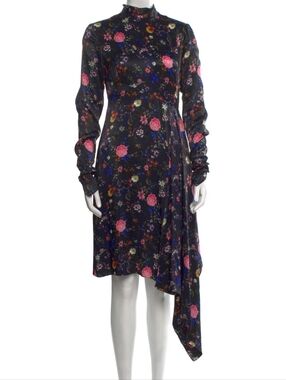 OSMAN Floral Long-Sleeve High-Neck Black Dress